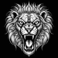 lion head with open mouth on black background vector