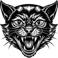 a black and white illustration of a cat's head vector