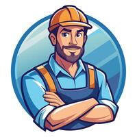 a man in overalls with a beard and hat vector
