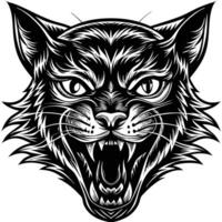 a black and white illustration of a cat head vector