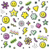 a colorful set of smiley faces and other objects vector
