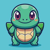 a cute green turtle with big eyes and a smile vector