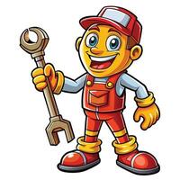 cartoon mechanic holding wrench and wrench vector