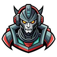 a robot head with red eyes and a helmet vector