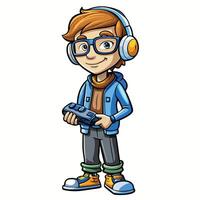 cartoon boy with headphones and a controller vector