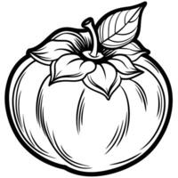 a black and white drawing of an apple with leaves vector