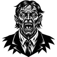 a black and white illustration of a zombie with a tie vector