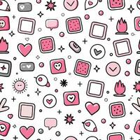 a pink and white pattern with various icons vector