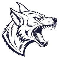 the head of a wolf is shown in a black and white design vector