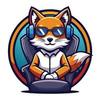 fox sitting in a chair with headphones on vector