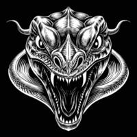 a black and white illustration of a snake head vector