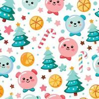 a cute christmas pattern with bears, trees and candy canes vector