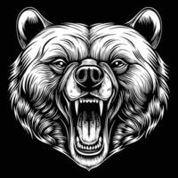 the head of a bear is shown in a black and white drawing vector