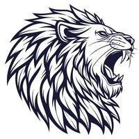 lion head with open mouth, black and white vector