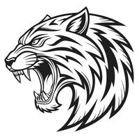 a black and white illustration of a roaring tiger head vector
