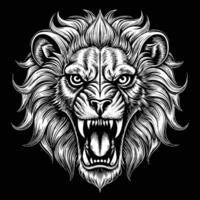 lion head with fangs on a black background vector