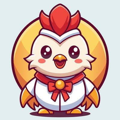 a cartoon chicken character with a bow tie