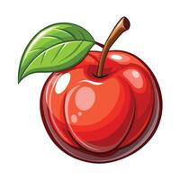 a red apple with a leaf on it vector