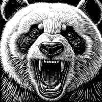 a black and white illustration of a panda bear with its mouth open vector