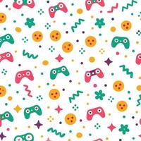 seamless pattern with colorful game controllers and other objects vector