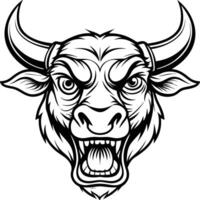 an angry bull head with horns and a mouth open vector