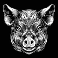 a pig head in a black and white drawing style vector