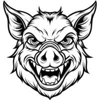 a black and white illustration of a pig head vector