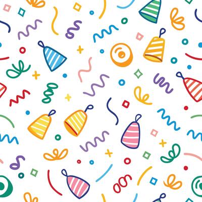 seamless pattern with party hats and streamers