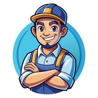a cartoon man in overalls with a hat and a smile vector