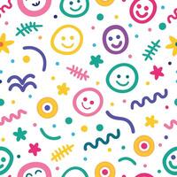 smiley faces and other colorful shapes are on a white background vector