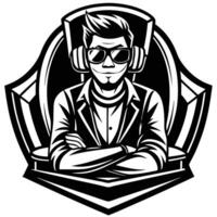 a man in sunglasses and a jacket with headphones vector