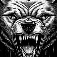 the head of a bear is shown in a woodcut style vector