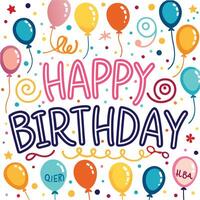 happy birthday card with balloons and confetti vector