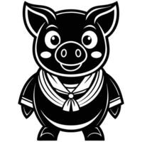 a black and white pig with a bow tie vector