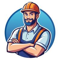a man with a beard and hat standing in front of a blue circle vector