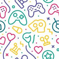 a colorful pattern with game controllers and other items vector