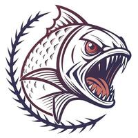 an angry fish with open mouth and large teeth vector