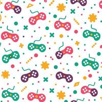 seamless pattern with colorful game controllers and other objects vector