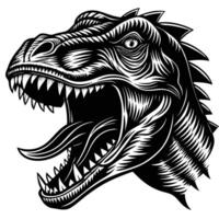 a t - rex head with open mouth and teeth vector