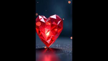 Glowing red crystal heart with sparkling lights and bokeh background, creating a magical and romantic atmosphere video