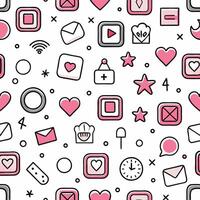 seamless pattern with pink icons and hearts vector