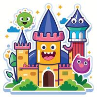 cartoon castle with monsters and monsters vector