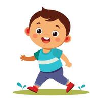cute little boy running in the park, cartoon illustration vector
