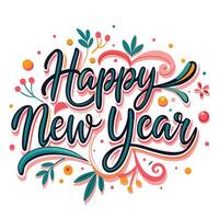 happy new year hand lettering design vector