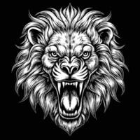 lion head with open mouth on black background vector