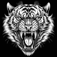 a tiger head with its mouth open and teeth showing vector