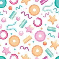 seamless pattern with colorful donuts, stars and other shapes vector