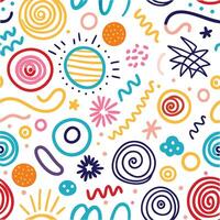 seamless pattern with colorful doodles and swirls vector