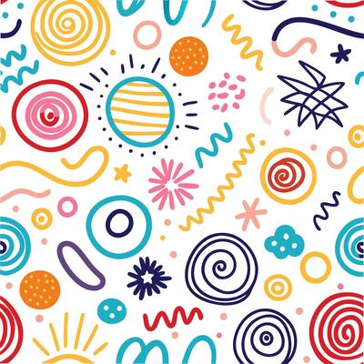 seamless pattern with colorful doodles and swirls