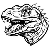 a dinosaur head with a sharp teeth and a black and white outline vector